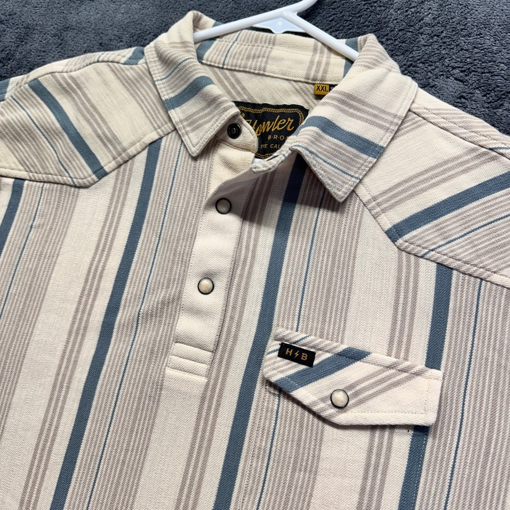 Howler Brothers Ranchero Polo Mens XXL Old Bill Stripe Western Pearl Snap Shirt